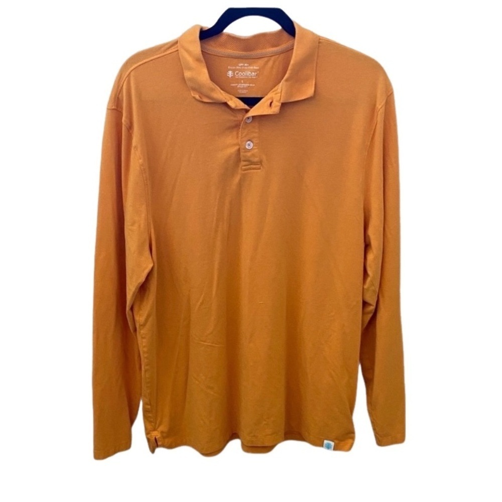 Coolibar Men's Long Sleeve Polo in Orange. Size L. UPF 50+. Sun Protection.